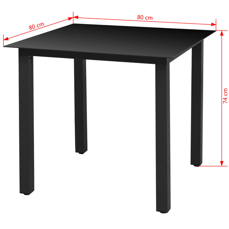 Puutarhapöytä musta 80x80x74 cm alumiini ja lasi - KIWAHome.com