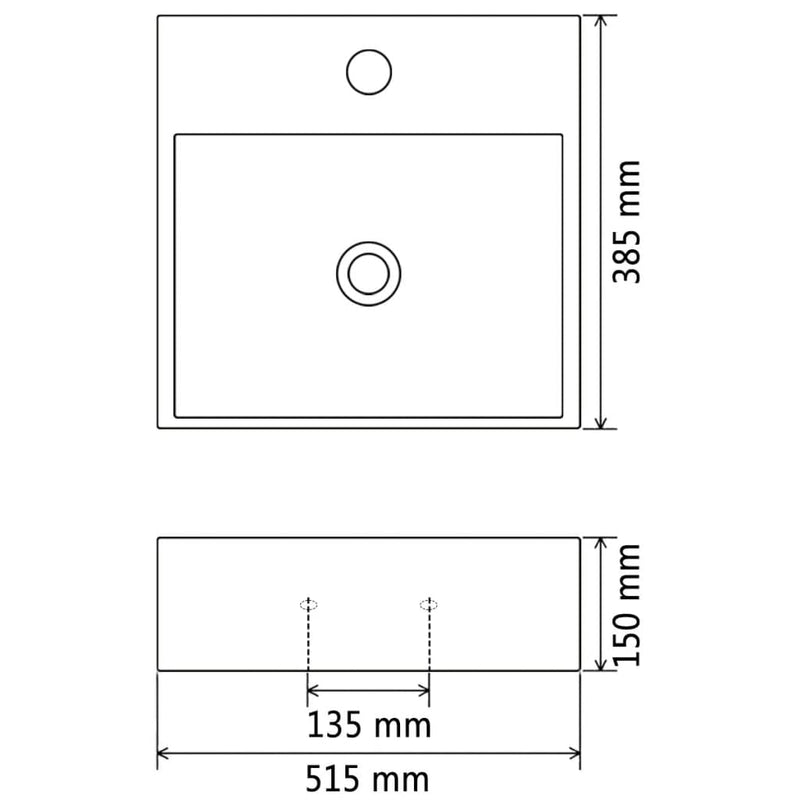 Keraaminen pesuallas hanareiällä 51,5x38,5x15 cm Valkoinen - KIWAHome.com