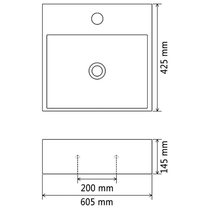 Keraaminen pesuallas hanareiällä 60,5x42,5x14,5 cm Valkoinen - KIWAHome.com
