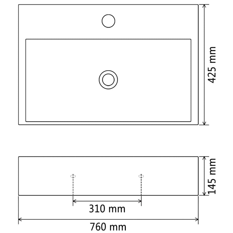 Keraaminen pesuallas hanareiällä 76x42,5x14,5 cm Valkoinen - KIWAHome.com