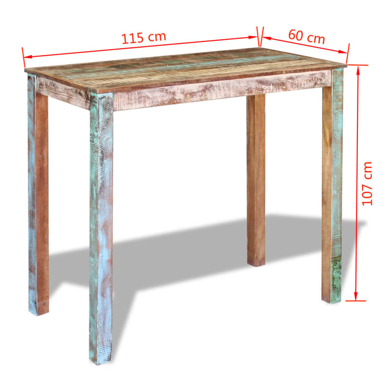 Baaripöytä kierrätetty massiivipuu 115x60x107 cm