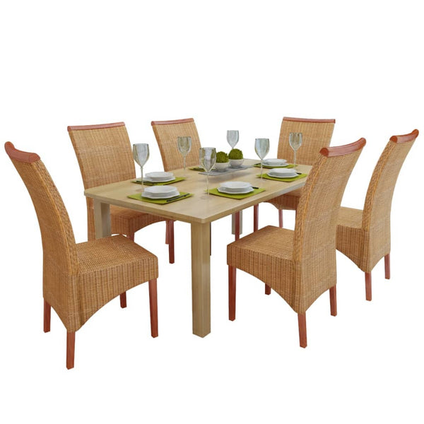 Ruokapöydän tuolit 6 kpl ruskea luonnollinen rottinki