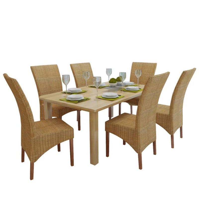 Ruokapöydän tuolit 6 kpl ruskea luonnollinen rottinki