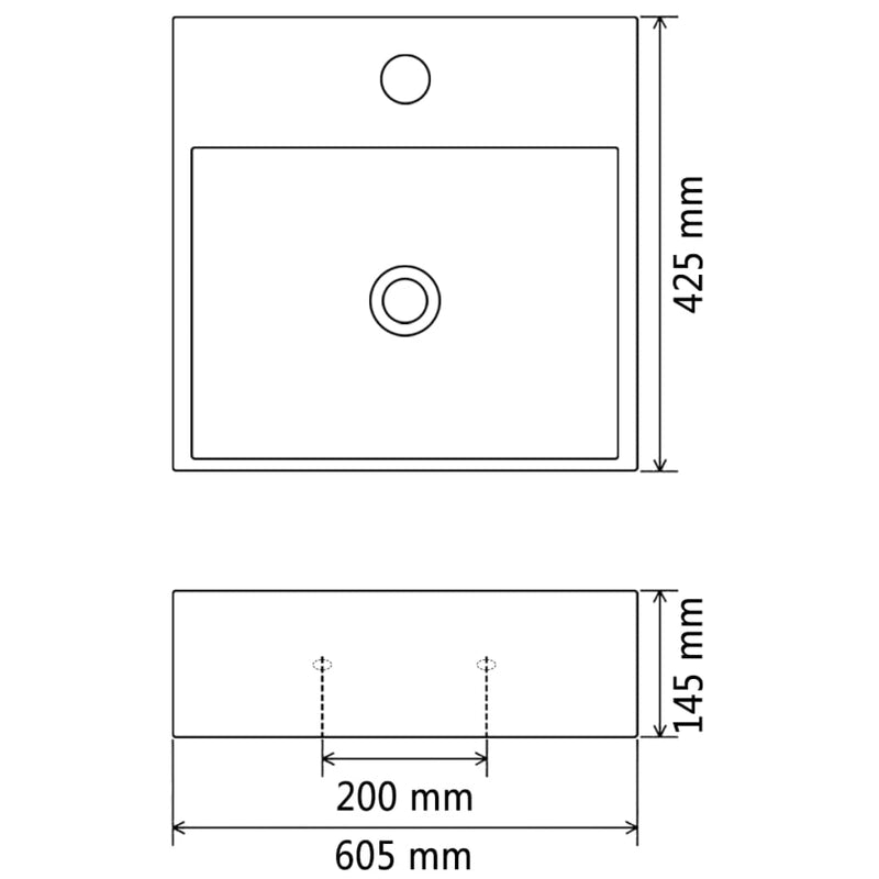 Keraaminen pesuallas hanareiällä 60,5x42,5x14,5 cm musta - KIWAHome.com