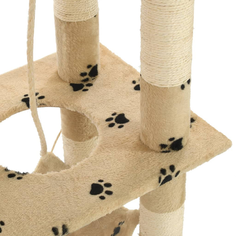 Kissan raapimispuu sisal-pylväillä 140 cm tassunjäljet beige Kissan huonekalut