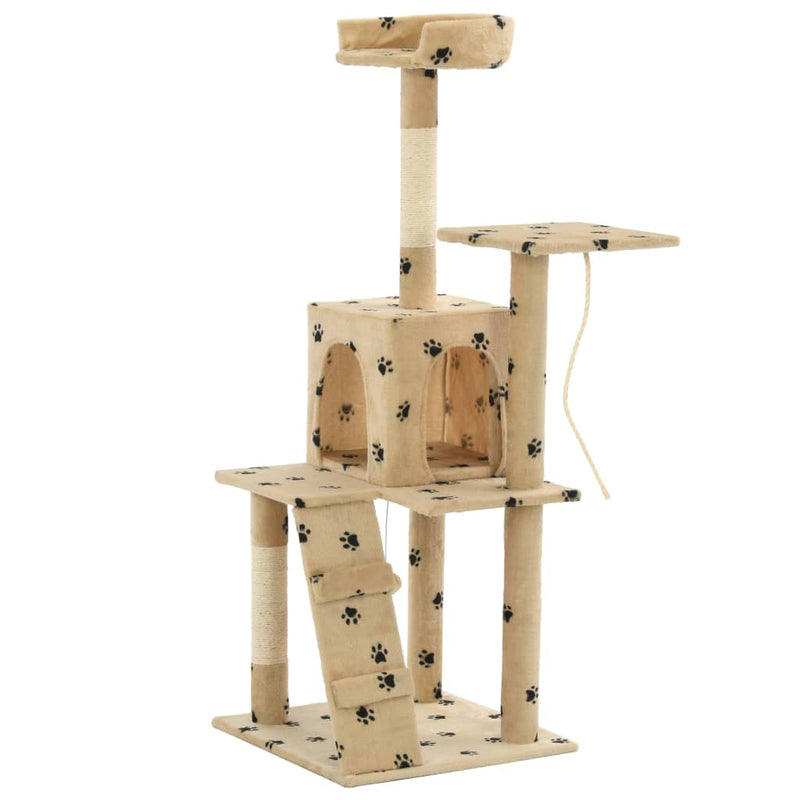 Kissan kiipeilypuu sisal-pylväillä 120 cm tassukuvio beige Kissan huonekalut