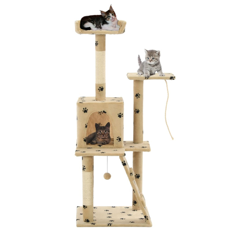 Kissan kiipeilypuu sisal-pylväillä 120 cm tassukuvio beige Kissan huonekalut