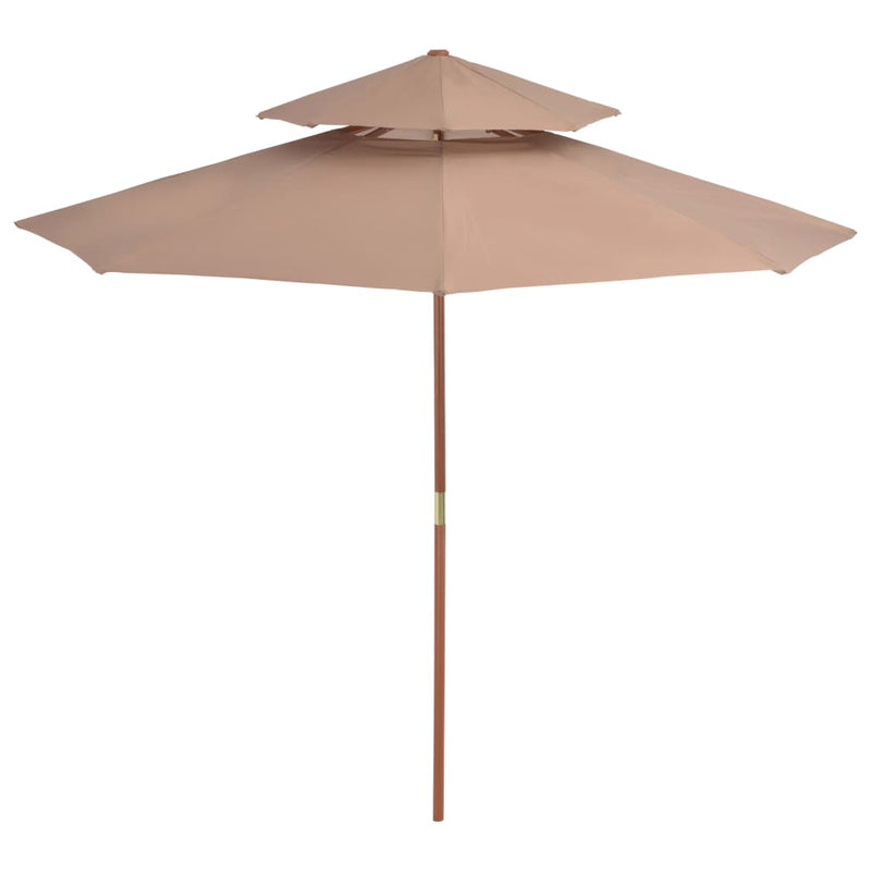 Kaksikerroksinen aurinkovarjo puurunko 270 cm harmaanruskea Päivän- & aurinkovarjot