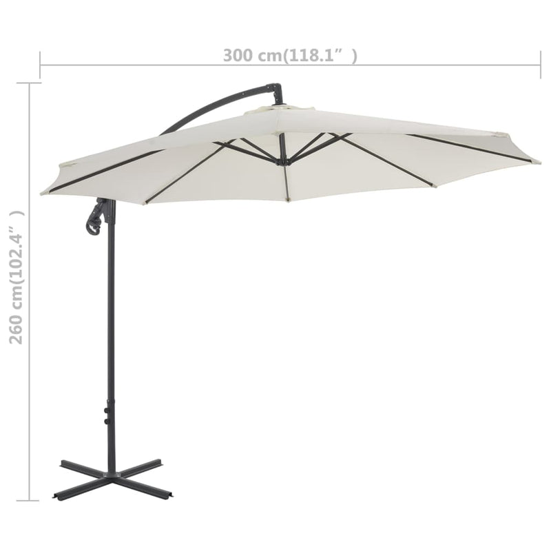 Riippuva aurinkovarjo teräspylväällä 30 cm hiekka Päivän- & aurinkovarjot
