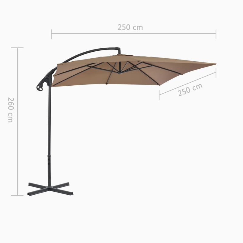 Riippuva aurinkovarjo teräspylväällä 250x250 cm harmaanruskea Päivän- & aurinkovarjot