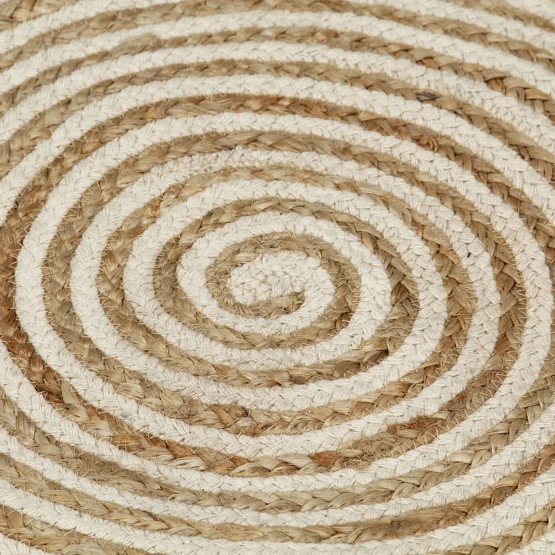 Käsintehty pyöreä juuttimatto valkoisella spiraalilla120 cm - KIWAHome.com
