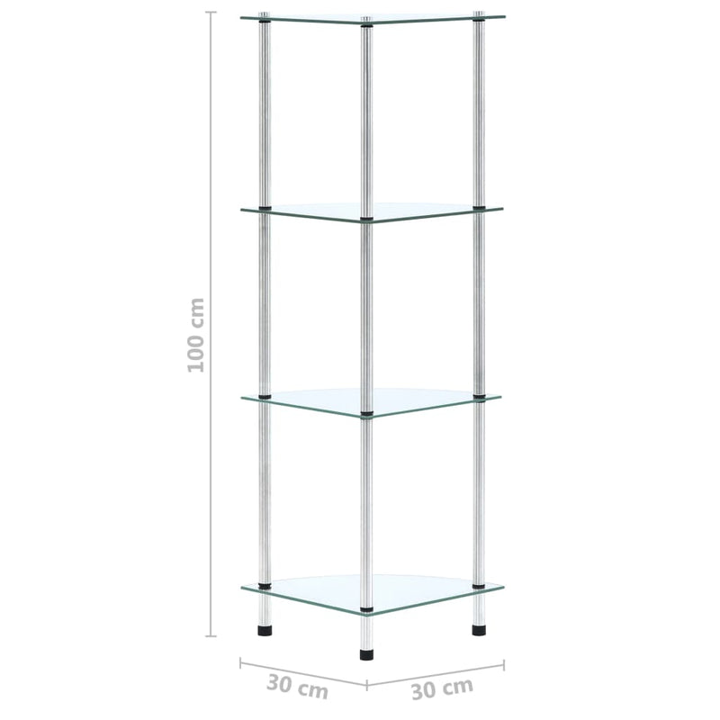 4-kerroksinen hylly läpinäkyvä 30x30x100 cm karkaistu lasi