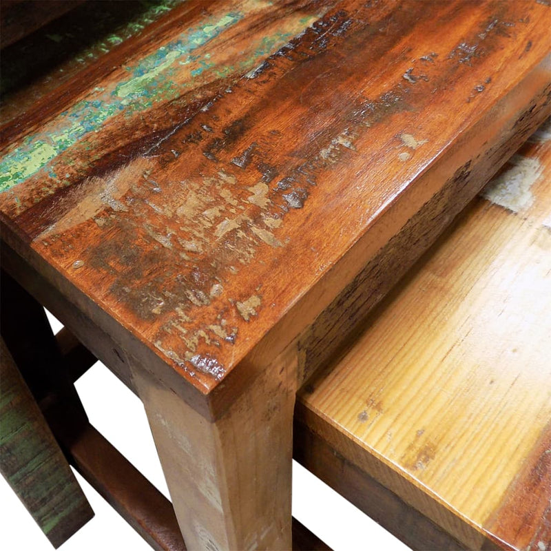 Sarjapöytä 3 kpl vintagetyyli Kierrätetty puu Apupöydät