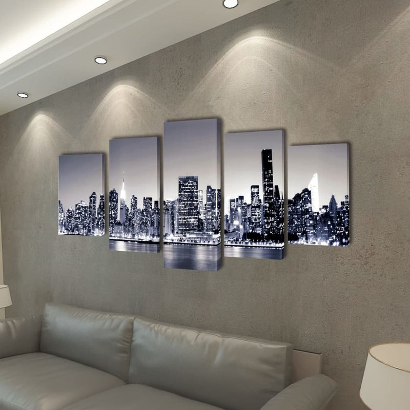 Taulusarja New York Taivaanranta Mustavalkoinen 100 x 50 cm