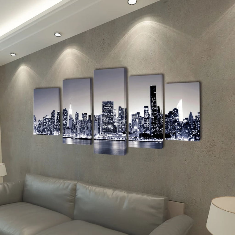 Taulusarja New York Taivaanranta Mustavalkoinen 200 x 100 cm