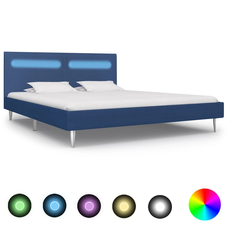 Sängynrunko LED-valolla sininen kangas 150x200 cm - KIWAHome.com