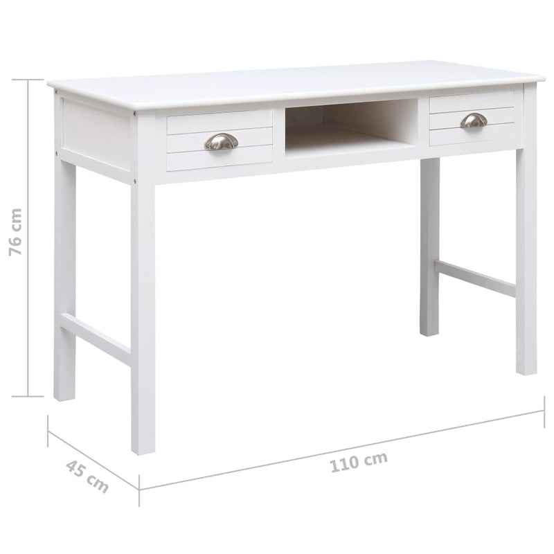 Kirjoituspöytä valkoinen 110x45x76 cm puinen Kirjoituspöydät