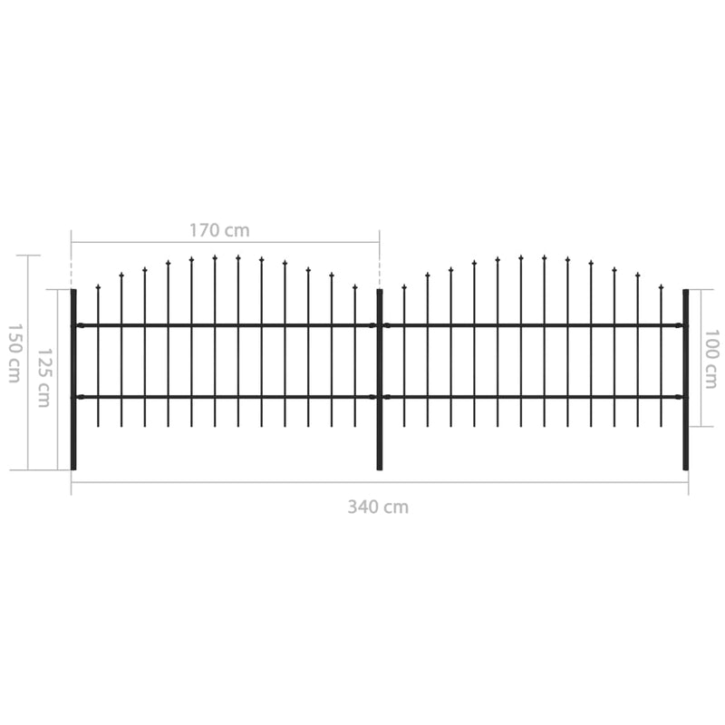 Puutarha-aita keihäskärjillä teräs (0,75-1)x3,4 m musta Aitapaneelit