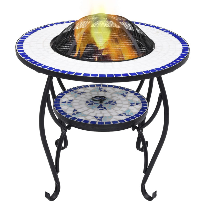 Mosaiikkipöytä tulisijalla sininen ja valkoinen 60cm keramiikka - KIWAHome.com