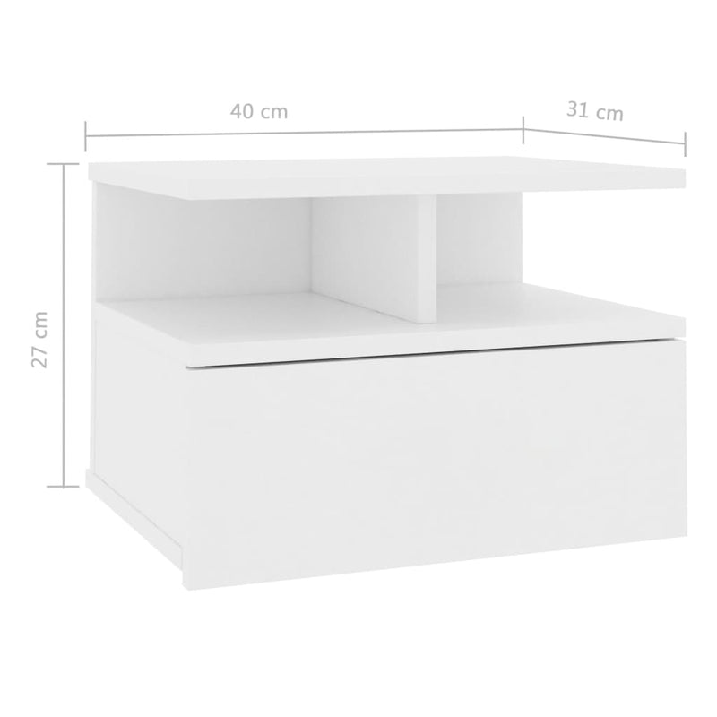 Kelluva yöpöytä valkoinen 40x31x27 cm lastulevy