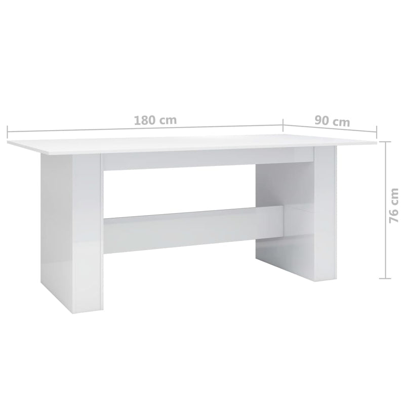 Ruokapöytä korkeakiilto valkoinen 180x90x76 cm lastulevy