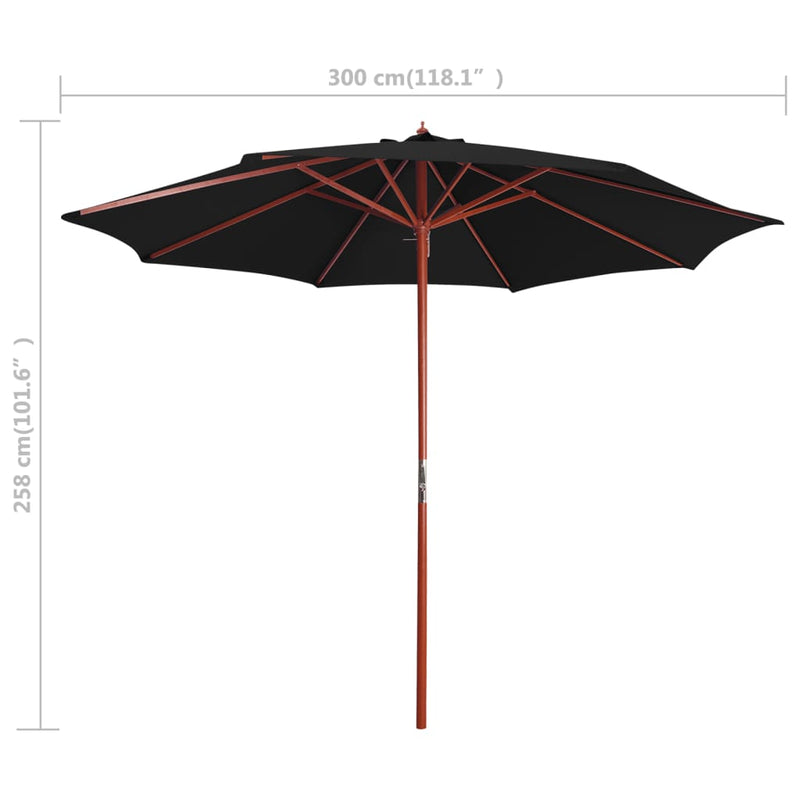 Aurinkovarjo puurunko 300x258 cm musta Päivän- & aurinkovarjot