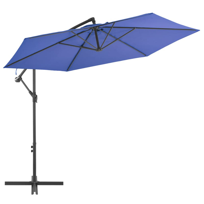 Riippuva aurinkovarjo alumiinipylväällä 300 cm sininen Päivän- & aurinkovarjot