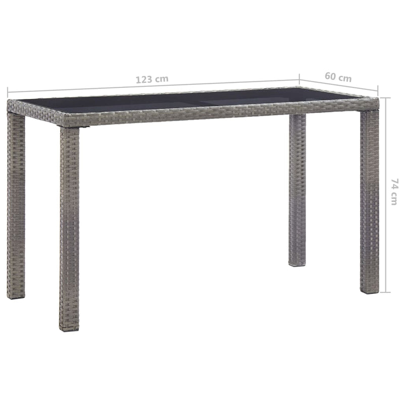 Puutarhapöytä antrasiitti 123x60x74 cm polyrottinki