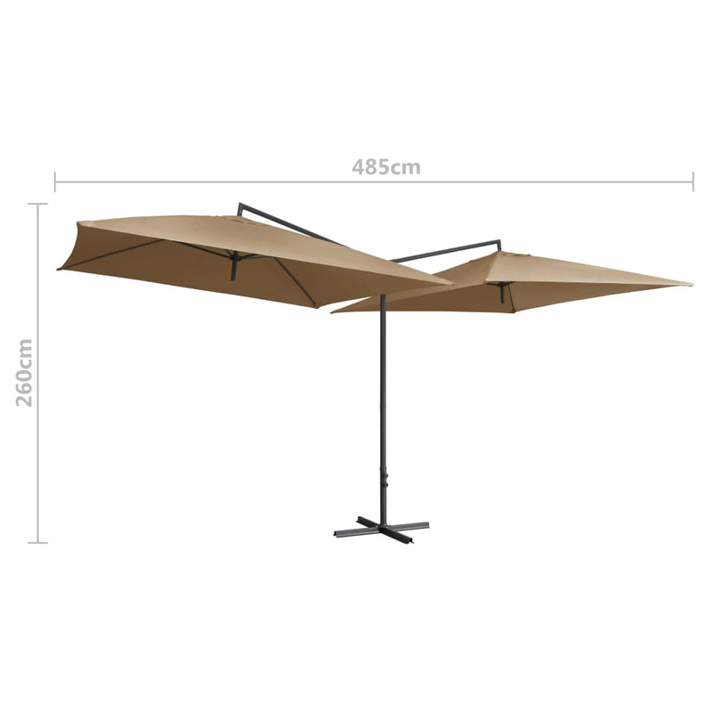 Tupla-aurinkovarjo terästanko 250x250 cm ruskeanharmaa Päivän- & aurinkovarjot