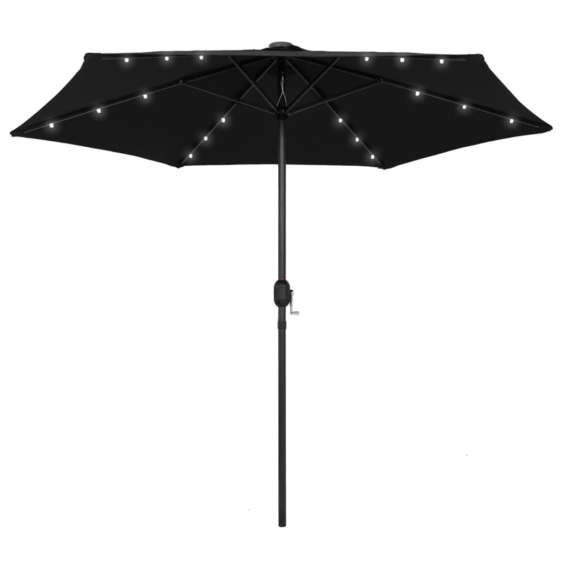 Ulkoaurinkovarjo LED-valot alumiinitanko 270 cm musta Päivän- & aurinkovarjot