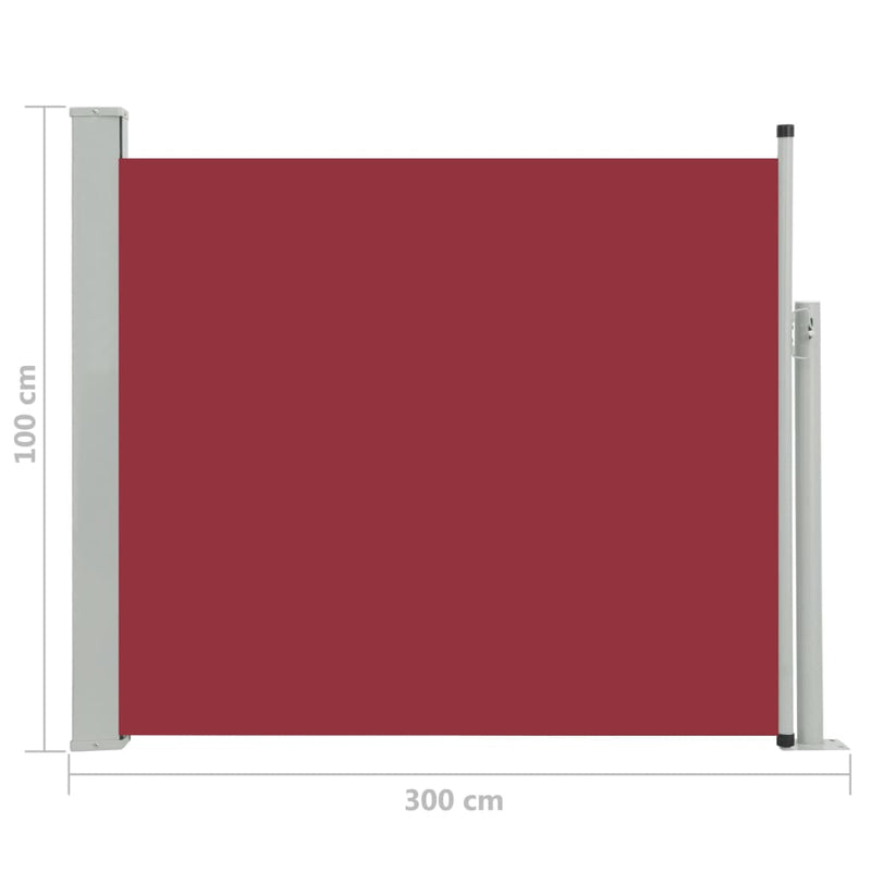 Sisäänvedettävä terassin sivumarkiisi 100x300 cm punainen - KIWA home