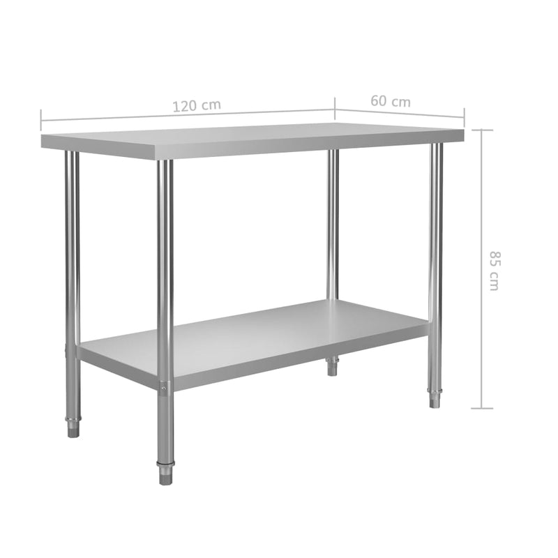 Keittiön työpöytä 120x60x85 cm ruostumaton teräs - KIWAHome.com