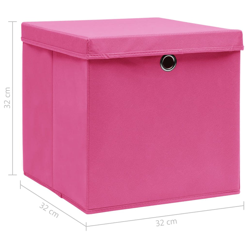 Säilytyslaatikot kansilla 10 kpl pinkki 32x32x32 cm kangas - KIWAHome.com