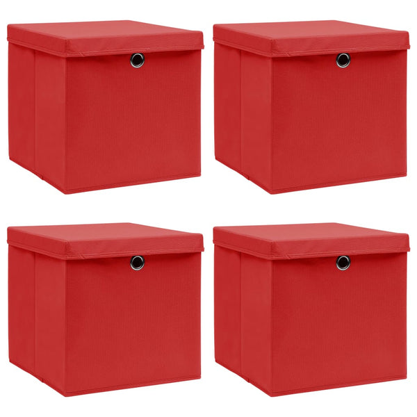 Säilytyslaatikot kansilla 4 kpl punainen 32x32x32 cm kangas - KIWAHome.com