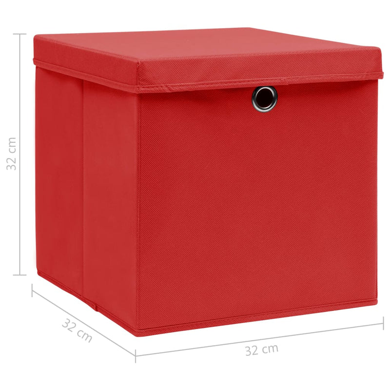 Säilytyslaatikot kansilla 10 kpl punainen 32x32x32 cm kangas - KIWAHome.com