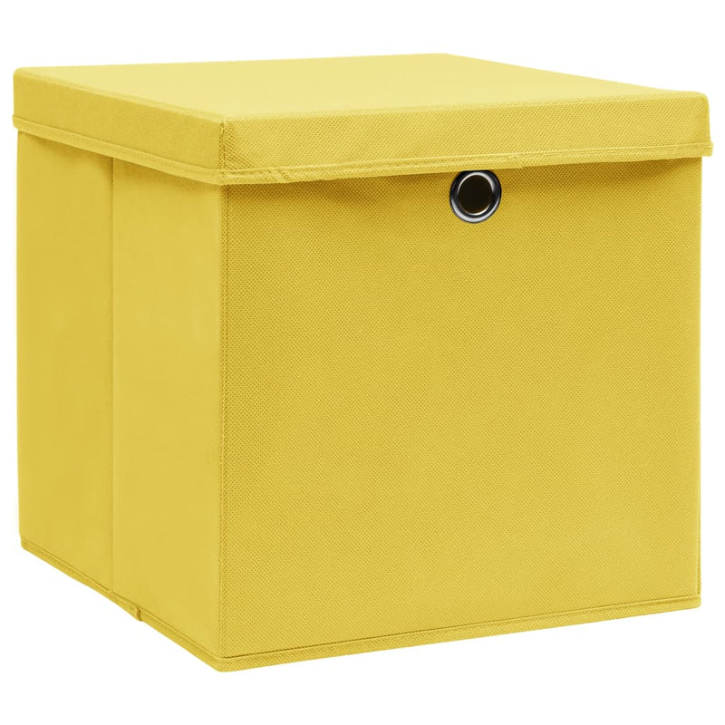 Säilytyslaatikot kansilla 10 kpl keltainen 32x32x32 cm kangas - KIWAHome.com