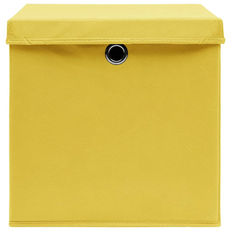 Säilytyslaatikot kansilla 10 kpl keltainen 32x32x32 cm kangas - KIWAHome.com