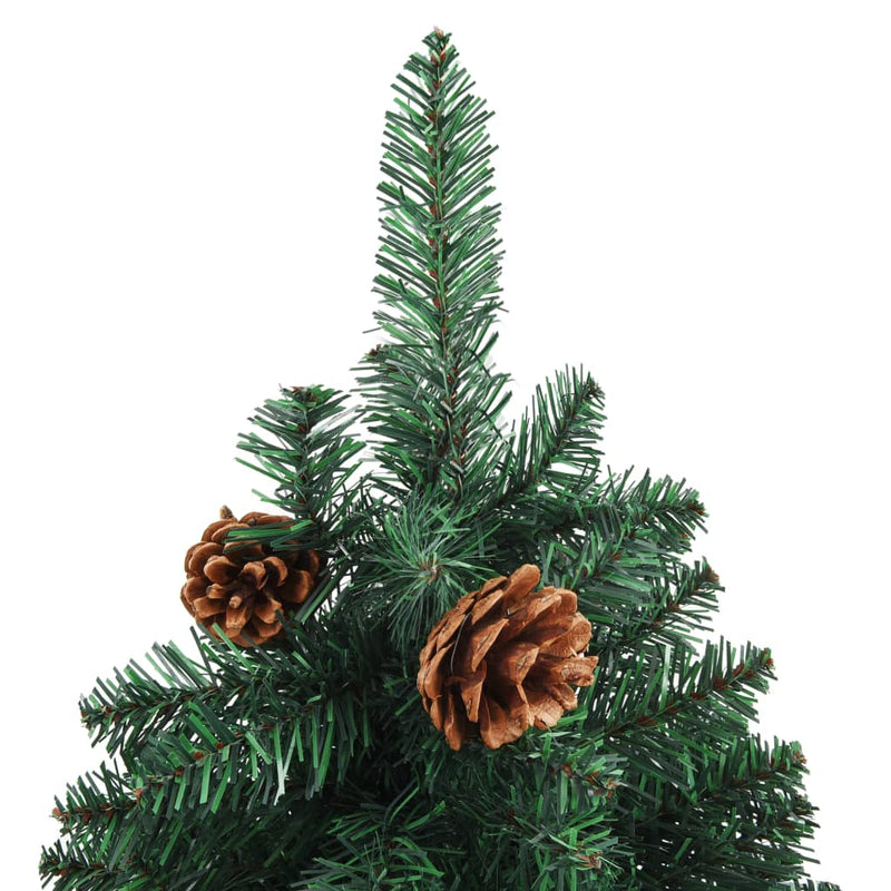 Kapea joulukuusi aidolla puulla ja kävyillä vihreä 210 cm PVC Joulukuuset