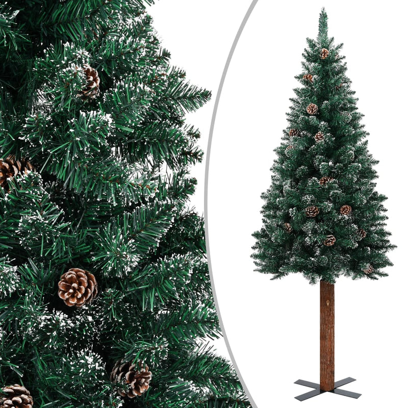Kapea joulukuusi aidolla puulla ja lumella vihreä 150 cm Joulukuuset