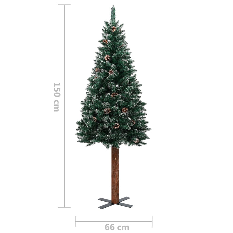 Kapea joulukuusi aidolla puulla ja lumella vihreä 150 cm Joulukuuset