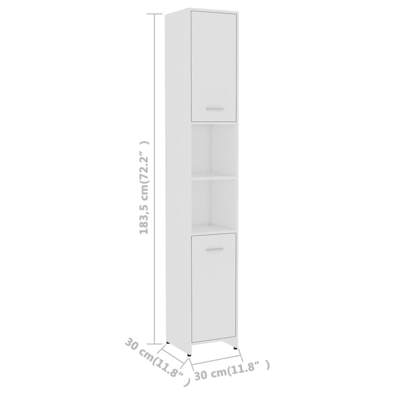 Kylpyhuonekaappi valkoinen 30x30x183,5 cm lastulevy