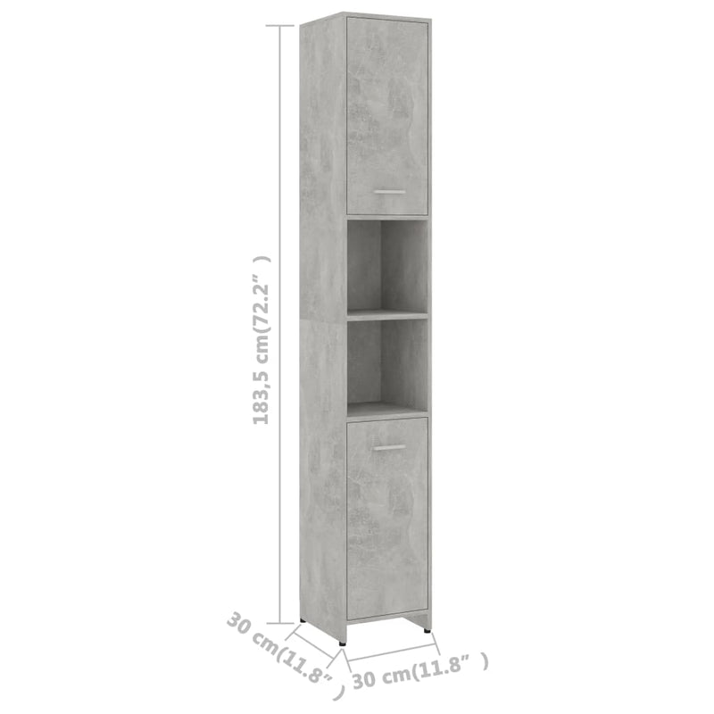 Kylpyhuonekaappi betoninharmaa 30x30x183,5 cm lastulevy