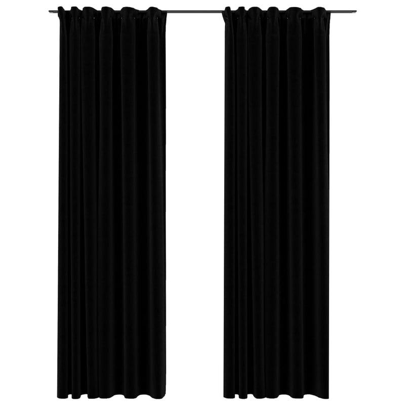 Pellavamaiset pimennysverhot koukuilla 2 kpl musta 140x245 cm - KIWAHome.com
