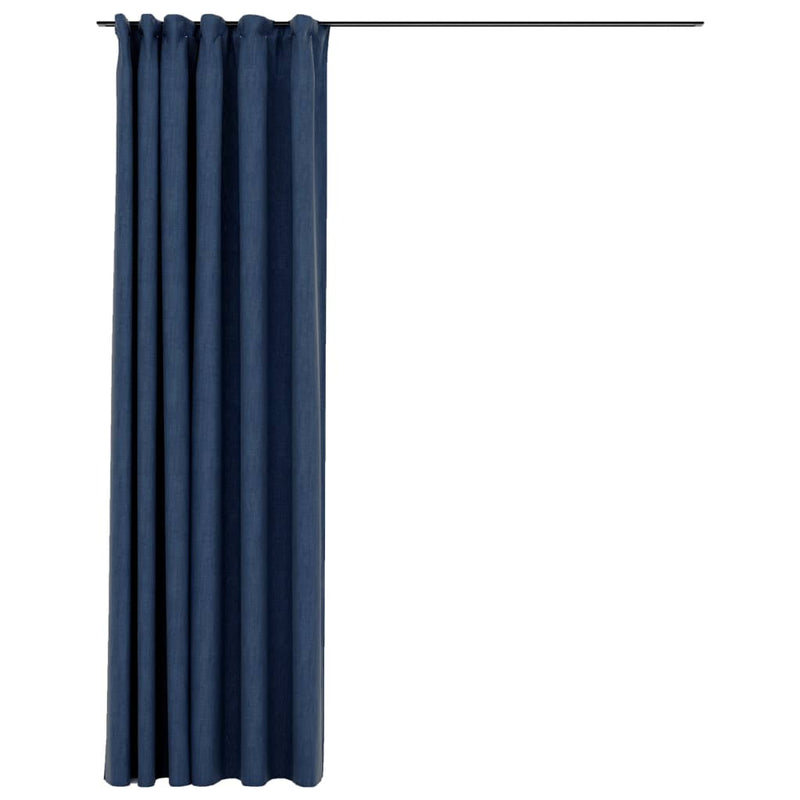 Pellavamainen pimennysverho koukuilla sininen 290x245 cm