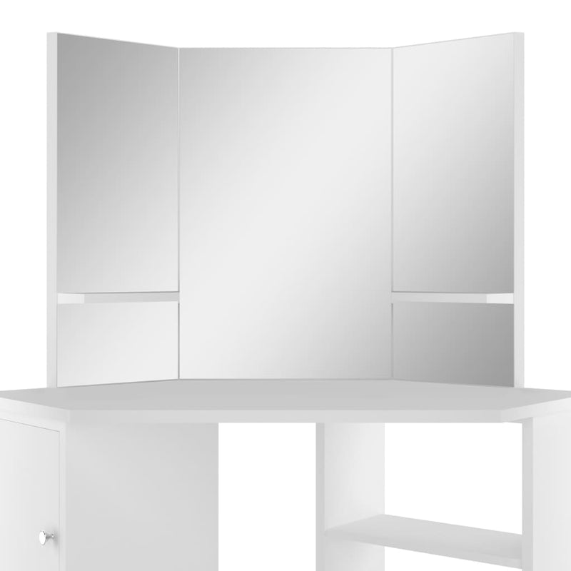 Kulmameikkipöytä LED-valoilla valkoinen Makuuhuoneen kampauspöydät