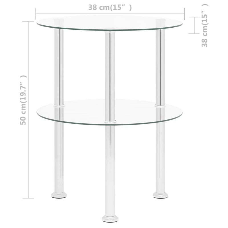 2-kerroksinen sivupöytä läpinäkyvä 38 cm karkaistu lasi