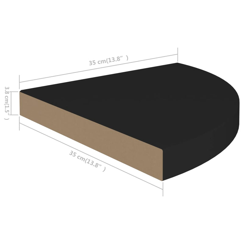 Kelluva kulmahylly musta 35x35x3,8 cm MDF