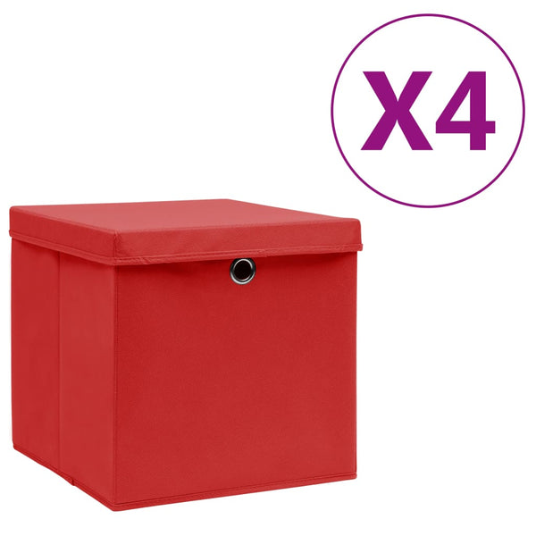 Säilytyslaatikot kansilla 4 kpl 28x28x28 cm punainen
