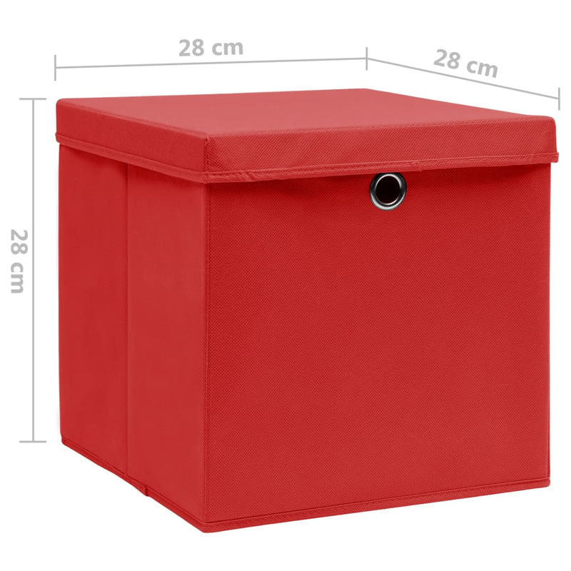 Säilytyslaatikot kansilla 4 kpl 28x28x28 cm punainen