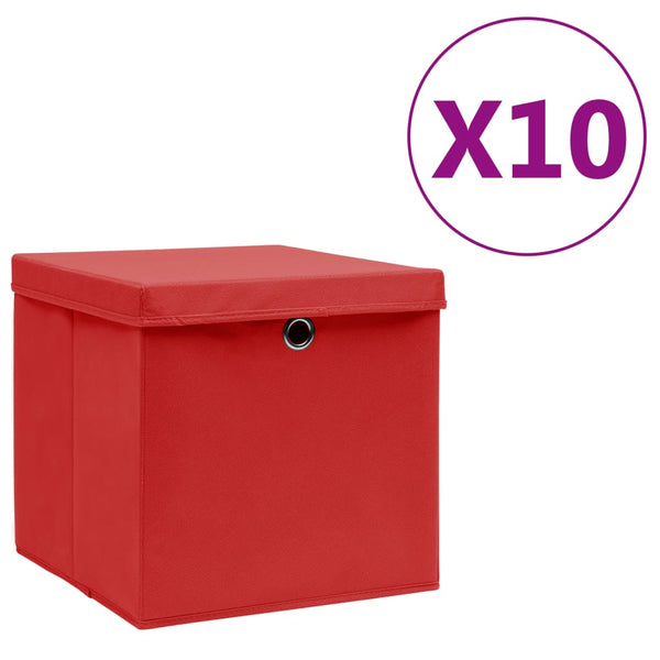 Säilytyslaatikot kansilla 10 kpl 28x28x28 cm punainen